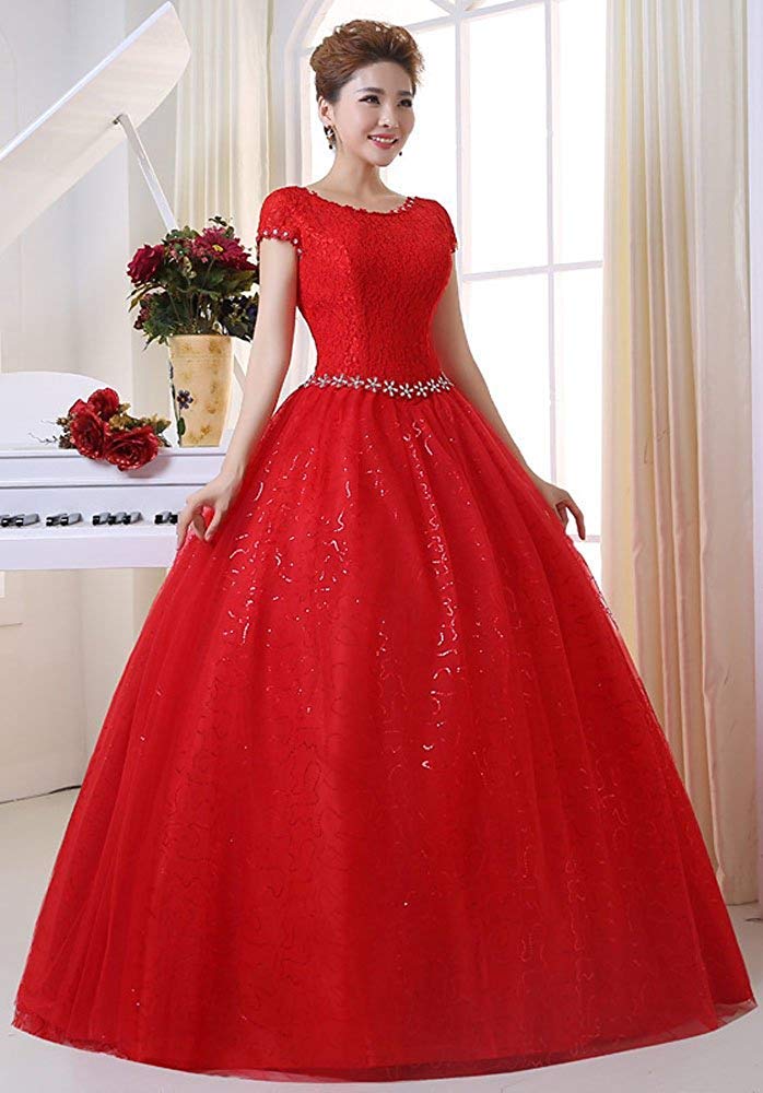 Eyekepper Double Shoulder Floor Length Bridal Gown Wedding Dress Custom Size (6, Red) - Image 4